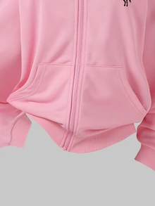 SHEIN 3件組女童青少年套裝 連帽長袖拉鍊運動衫 小馬圖案 秋季穿搭上衣 假期 六年級派對 正式 粉色白色 寬鬆休閒 - 粉色 - 查看 5