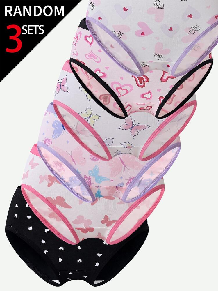 Girls' Cotton Simple Elegant Babydoll Cute Heart Cherry Bow Leopard Print Black And White Pink Purple Camisole And Triangle Panty 3-Piece - Multicolor - View 8