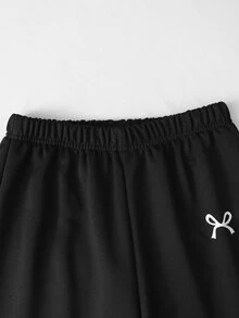 SHEIN 青少年女孩秋季套裝 2件/組圓領秋冬衛衣套裝，不對稱肩領拼接設計，校園黑白運動風 - 黑色 - 查看 8