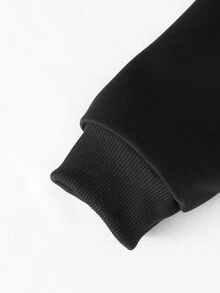 SHEIN 青少年女孩秋季套裝 2件/組圓領秋冬衛衣套裝，不對稱肩領拼接設計，校園黑白運動風 - 黑色 - 查看 7