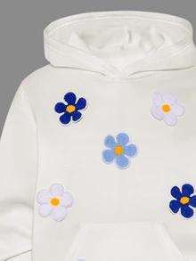 SHEIN ChillGRL 2件組青少年女孩休閒花朵貼布繡連帽衛衣與運動長褲套裝，秋季穿搭，秋冬/冬季，學校校園 - 彩色 - 查看 6