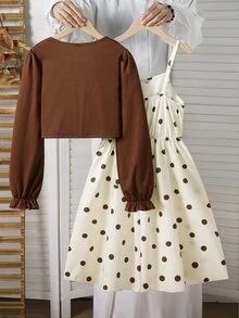 SHEIN Tween Girl Spaghetti Strap Fall Outfits Fall Dress Dresses For Girls Girls Clothes 8 To 12 Years - Multicolor - View 3