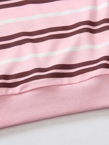 SHEIN 粉色圖案青少年女孩休閒街頭風開學條紋秋季大學預科/六年級船上穿著抓絨運動衫 - 彩色 - 查看 9