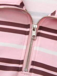 SHEIN 粉色圖案青少年女孩休閒街頭風開學條紋秋季大學預科/六年級船上穿著抓絨運動衫 - 彩色 - 查看 6