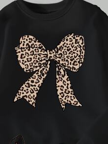 SHEIN 2pcs/Set Tween Girl Casual Korean Athletic Autumn Outfits Leopard Print Pattern Bow Decor Graphic Sweatshirt And Leggings Set Clothes School Brown - Multicolor - View 7