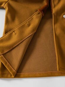 SHEIN Jaket Anak Perempuan Remaja Musim Gugur, Pakaian Musim Gugur, Patchwork Warna-warni, Kerah Bulu, Lengan Panjang, Kancing Ganda, Jaket Musim Gugur, Jaket Sekolah/Klub, Cokelat, Elegan, Korea - Khaki - View 5