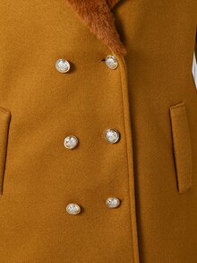 SHEIN Jaket Anak Perempuan Remaja Musim Gugur, Pakaian Musim Gugur, Patchwork Warna-warni, Kerah Bulu, Lengan Panjang, Kancing Ganda, Jaket Musim Gugur, Jaket Sekolah/Klub, Cokelat, Elegan, Korea - Khaki - View 7