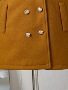 SHEIN Jaket Anak Perempuan Remaja Musim Gugur, Pakaian Musim Gugur, Patchwork Warna-warni, Kerah Bulu, Lengan Panjang, Kancing Ganda, Jaket Musim Gugur, Jaket Sekolah/Klub, Cokelat, Elegan, Korea - Khaki - View 9