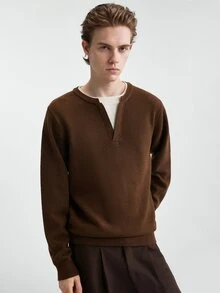Manfinity CasualKnits Men's 2 In 1 Long Sleeve Casual Versatile Sweater - Brown - View 4