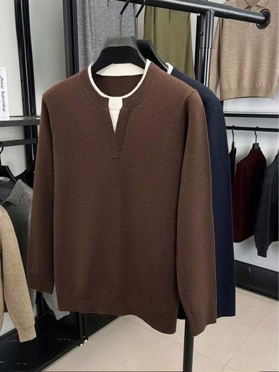 Manfinity CasualKnits Men's 2 In 1 Long Sleeve Casual Versatile Sweater - Brown - View 1