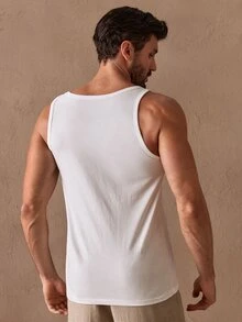 Vientiro Men's Slim Fit Ribbed Tank Top In White. Soft Stretchy Knit Fabric, Crew Neck, Sleeveless Design. Breathable & Comfortable For Gym, Casual Outings, Football - White - View 5