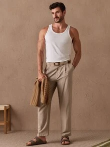 Vientiro Men's Slim Fit Ribbed Tank Top In White. Soft Stretchy Knit Fabric, Crew Neck, Sleeveless Design. Breathable & Comfortable For Gym, Casual Outings, Football - White - View 8