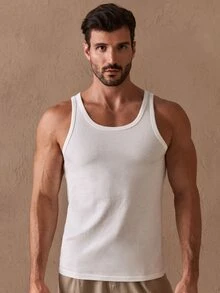 Vientiro Men's Slim Fit Ribbed Tank Top In White. Soft Stretchy Knit Fabric, Crew Neck, Sleeveless Design. Breathable & Comfortable For Gym, Casual Outings, Football - White - View 6