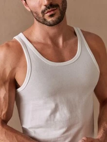Vientiro Men's Slim Fit Ribbed Tank Top In White. Soft Stretchy Knit Fabric, Crew Neck, Sleeveless Design. Breathable & Comfortable For Gym, Casual Outings, Football - White - View 7