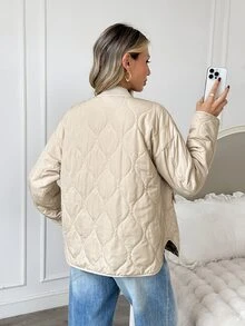 Easowa Women's Fall Winter Minimalist Casual Warm Button Long Sleeve Padded Coat Everyday Going Out Beige - Khaki - View 7
