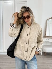 Easowa Women's Fall Winter Minimalist Casual Warm Button Long Sleeve Padded Coat Everyday Going Out Beige - Khaki - View 3