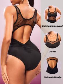 SHEIN Sports Women Plain Color Spaghetti Strap Fashion Bodysuit, Suitable For Summer - Black - View 2