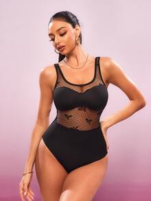 SHEIN Sports Women Plain Color Spaghetti Strap Fashion Bodysuit, Suitable For Summer - Black - View 7