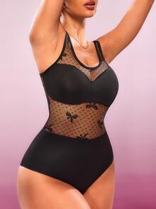 SHEIN Sports Women Plain Color Spaghetti Strap Fashion Bodysuit, Suitable For Summer - Black - View 6