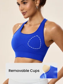 Gameset SHEIN Sport Kamisol Yoga Olahraga Tanpa Jahitan dengan Desain Silang dan Tanpa Punggung Warna Polos untuk Wanita - Royal Blue - View 4