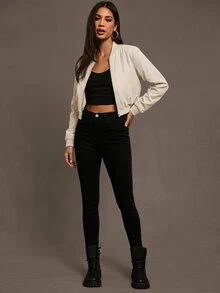 Siren Gaze Zip Up Wind Bomber Jacket In Fall/Winter - Apricot - View 7