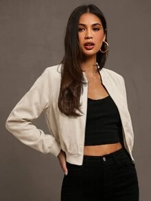 Siren Gaze Zip Up Wind Bomber Jacket In Fall/Winter - Apricot - View 5