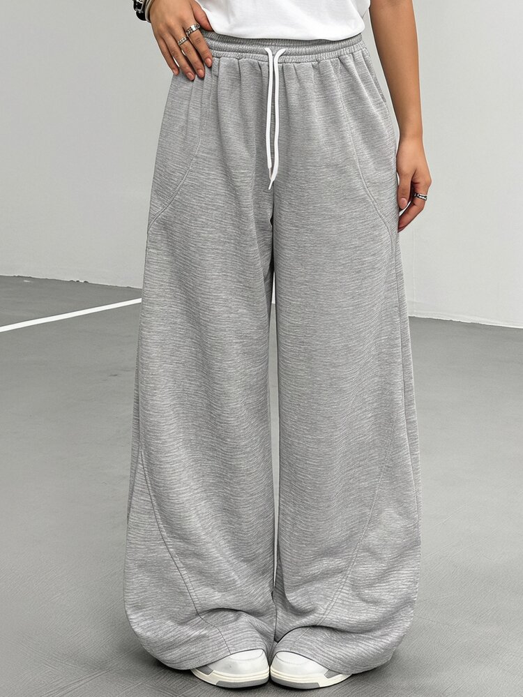 SHEIN Teen Girls Wide Leg Straight Teenager Girls'Relaxed Fit Saber-Leg Sweatpants,Grey,Summer,Oversized Graphic, Casual All-Match Sweatpants - Light Grey - View 3