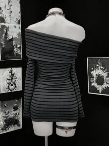 Bitrose Women's Fashionable Grey Plaid Striped Long Sleeve Dress Night Out Going Out Autumn Grunge - Multicolor - View 2