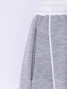 SHEIN Tween Girls Wide Leg Straight 1pc Tween Girl Loose Casual Sports Sweatpants, Solid Color Athletic Pants Fall Winter, Minimalist, Back To School - Grey - View 9