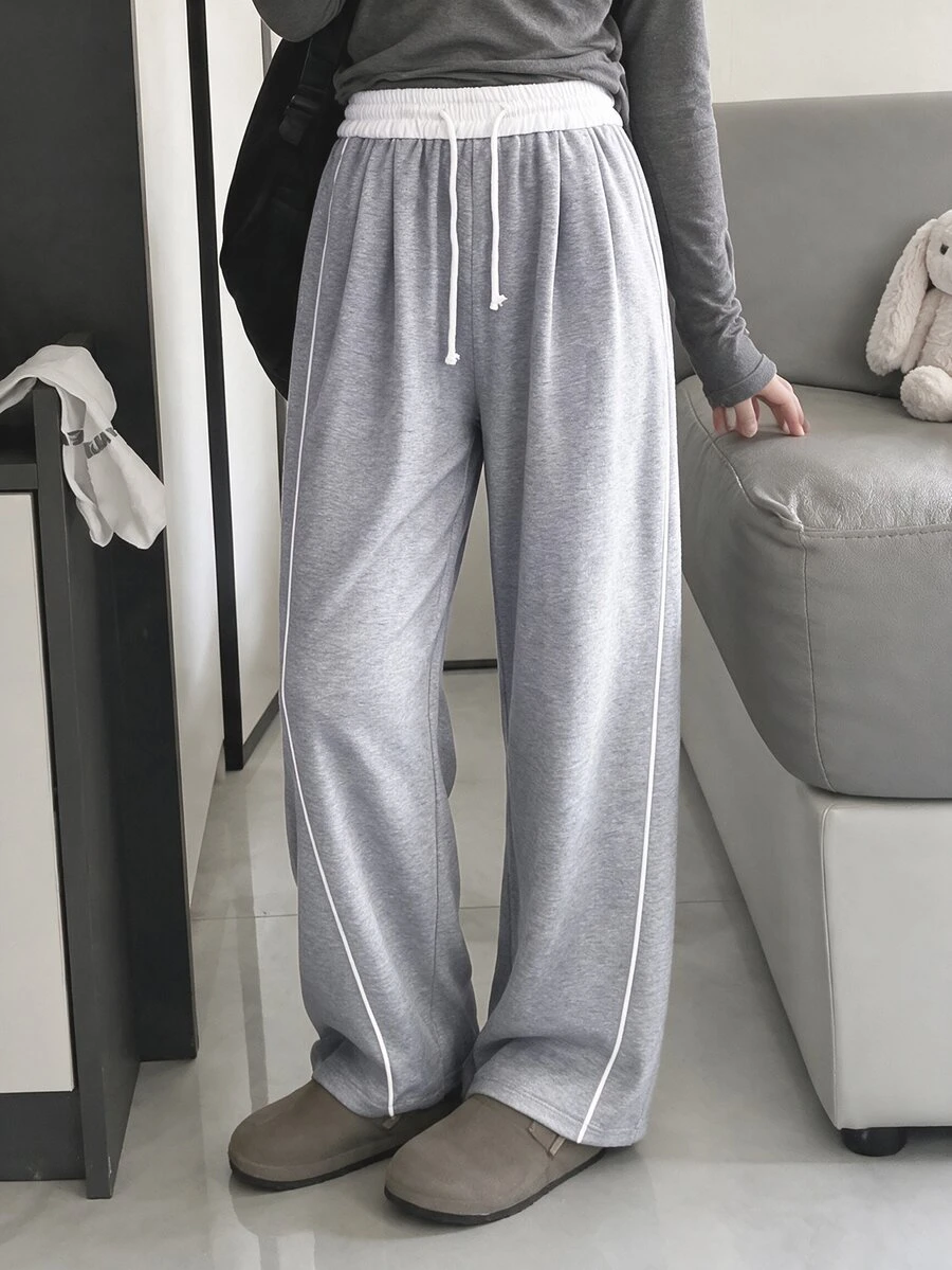 SHEIN Tween Girls Wide Leg Straight 1pc Tween Girl Loose Casual Sports Sweatpants, Solid Color Athletic Pants Fall Winter, Minimalist, Back To School