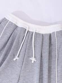 SHEIN Tween Girls Wide Leg Straight 1pc Tween Girl Loose Casual Sports Sweatpants, Solid Color Athletic Pants Fall Winter, Minimalist, Back To School - Grey - View 8