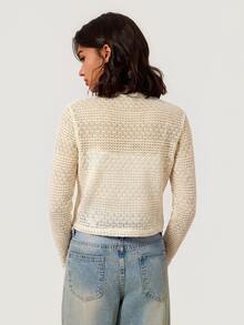 SHEIN BASICS Women's Minimalist Button Hollow Knit Thin Cardigan - Apricot - View 2