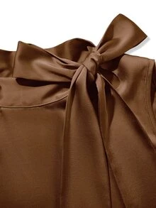 SOLERSUN Plus Size Women's Chocolate Brown Summer Elegant Office Formal Work Satin Two Pieces Set Sleeveless Hanging Neck Strap Top Wide Leg Pants Thanksgiving - Coffee Brown - View 8