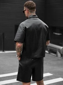 SLATEMANN 男士街头时尚衬衫短裤套装 - 黑色 - 查看 2