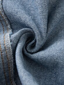 Girls' Autumn/Winter Denim Jacket, Lambswool Collar, Patchwork Frayed Cuffs And Hem, Washed Blue Denim Jacket, Girls' Casual Stylish Top - Dark Wash - View 6