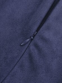 Sweetra Plus Size Spring Autumn Vintage Suede Flannel Skirt Design Elastic Waist Asymmetrical Hem A-Line Long Skirt Fall - Navy Blue - View 6