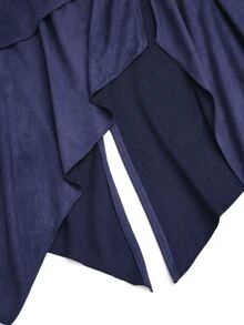Sweetra Plus Size Spring Autumn Vintage Suede Flannel Skirt Design Elastic Waist Asymmetrical Hem A-Line Long Skirt Fall - Navy Blue - View 5