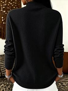 Trelyra Women's Solid Color Cowl Neck Long Sleeve Casual Top - Black - View 2