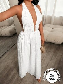 SHEIN SXY 女款素色掛脖綁背露背休閒派對洋裝 - 白色 - 查看 8