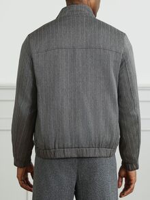 HUEFORM Men's Old Money Gray Herringbone Pattern Stand Collar Zip-Up Short Jacket, Vintage Loose Drop Shoulder Commuter Casual Baseball Jacket - Grey - View 2
