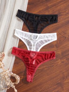 Divavoom Women's Lace Thong Panties 3pcs Set - Multicolor - View 5