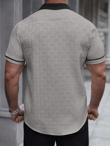 SLATEMANN Men's Casual Pocket Single-Breasted Short Sleeve Contrast Color Shirt - Grey - View 2