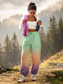 Exploreva Exploreva Women's Gradient Color Loose Casual Tapered Leg Outdoor Long Pants With Pockets - Mint Green - View 6