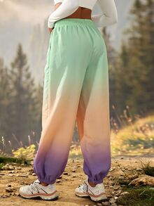 Exploreva Exploreva Women's Gradient Color Loose Casual Tapered Leg Outdoor Long Pants With Pockets - Mint Green - View 2