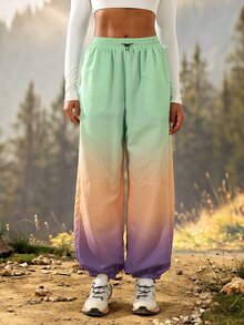 Exploreva Exploreva Women's Gradient Color Loose Casual Tapered Leg Outdoor Long Pants With Pockets - Mint Green - View 3