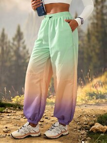 Exploreva Exploreva Women's Gradient Color Loose Casual Tapered Leg Outdoor Long Pants With Pockets - Mint Green - View 1