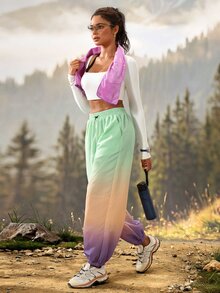 Exploreva Exploreva Women's Gradient Color Loose Casual Tapered Leg Outdoor Long Pants With Pockets - Mint Green - View 5