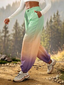 Exploreva Exploreva Women's Gradient Color Loose Casual Tapered Leg Outdoor Long Pants With Pockets - Mint Green - View 4