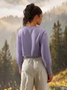 Exploreva Exploreva Solid Drop Shoulder Crop Outdoor Tee - Violet Purple - View 2