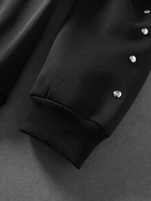 ROMWE MEN Sweatshirt Berkerudung Wol Domba Gaya Dark Metal dengan Hiasan Paku Keling, Cetakan Tengkorak Mata, Anak Tuhan, Hoodie Tebal Gaya Amerika High Street dengan Desain Usang dan Kualitas Tinggi. - Hitam - View 5